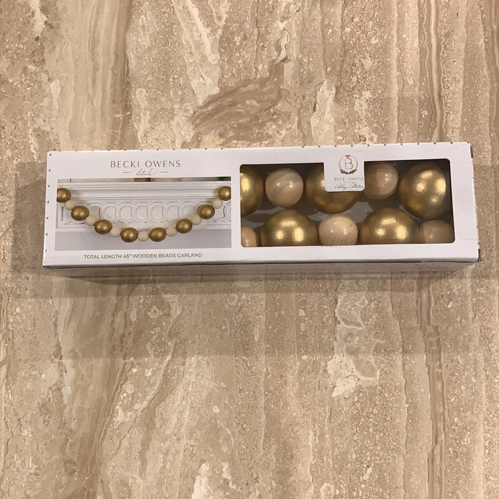 Becki Owens 45” Wooden Beads Christmas Garland NEW